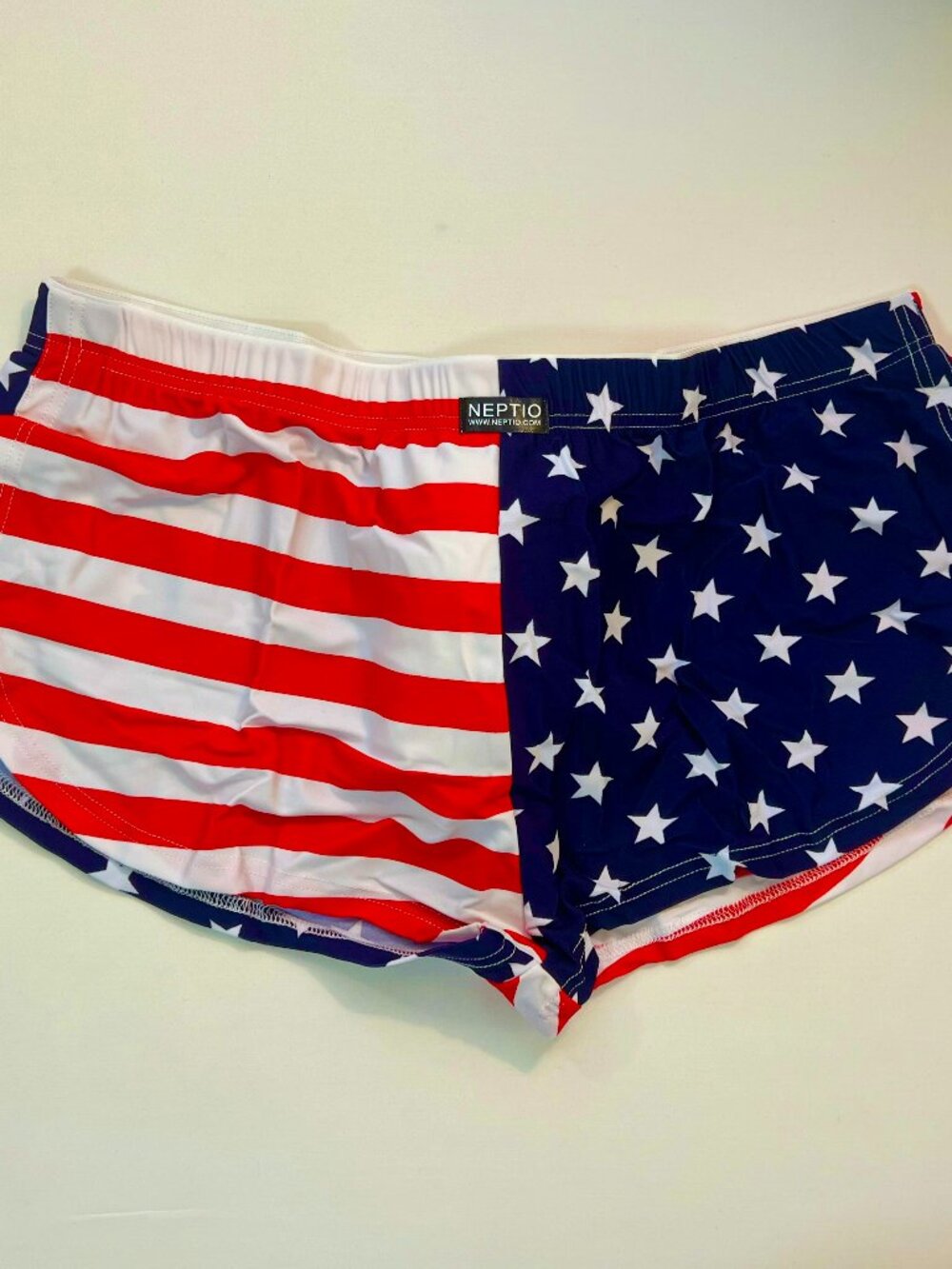 NEPITO - Size L USA Flag Retro Athletic Side Split Shorts - Red/White/Navy